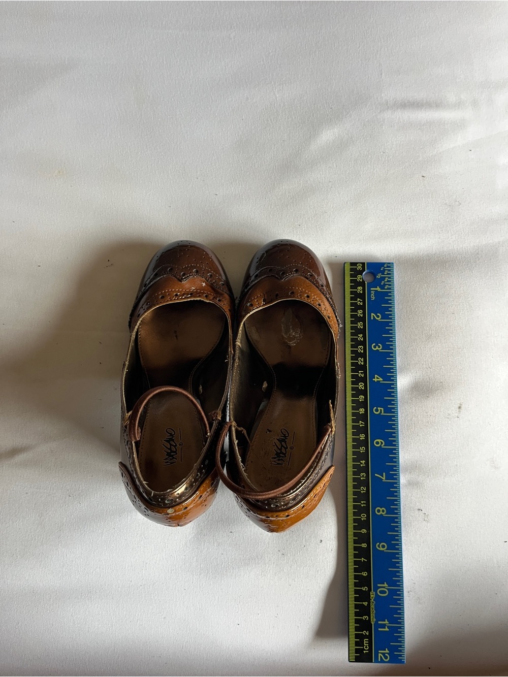 Mossimo Women Size 5.5 Brown Bronze Patent Wingtip Oxford Mary Jane Block Heels - Picture 7 of 16